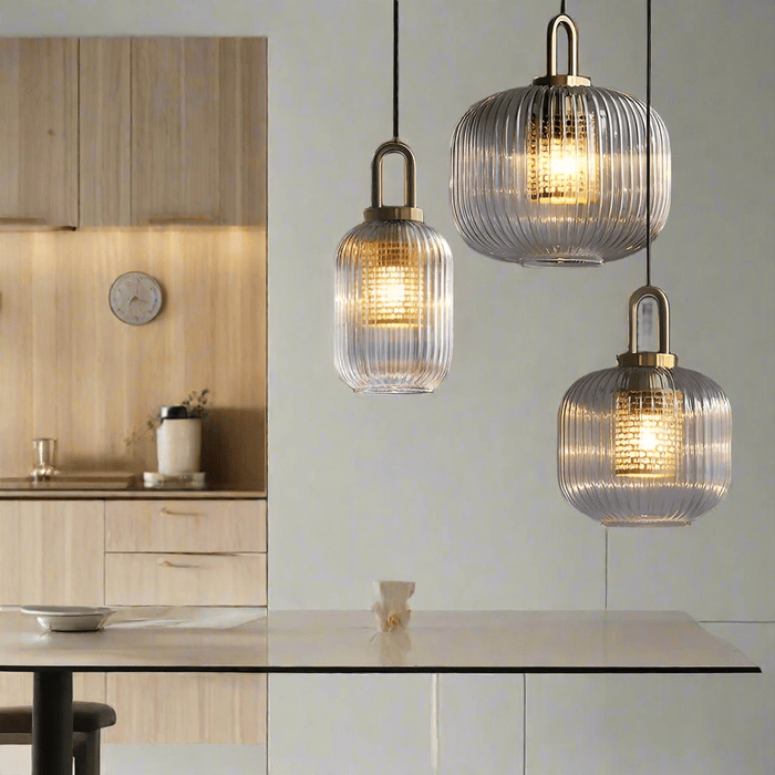 Vintage Ribbed Clear Glass Pendant Light