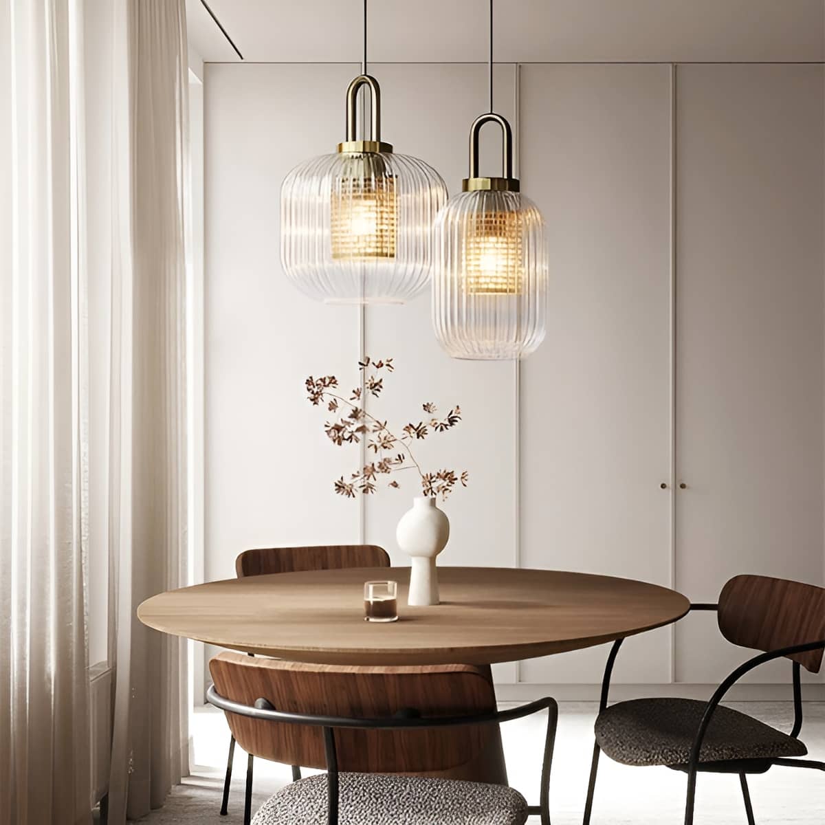 Vintage Ribbed Clear Glass Pendant Light