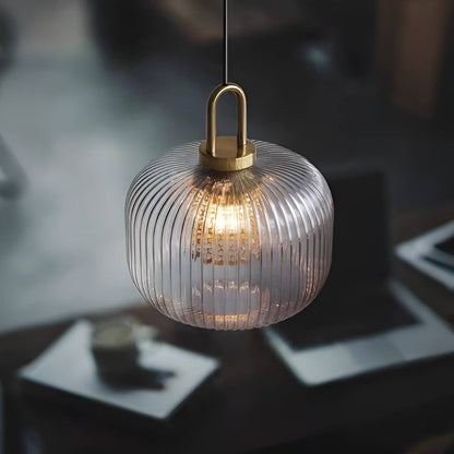 Vintage Ribbed Clear Glass Pendant Light