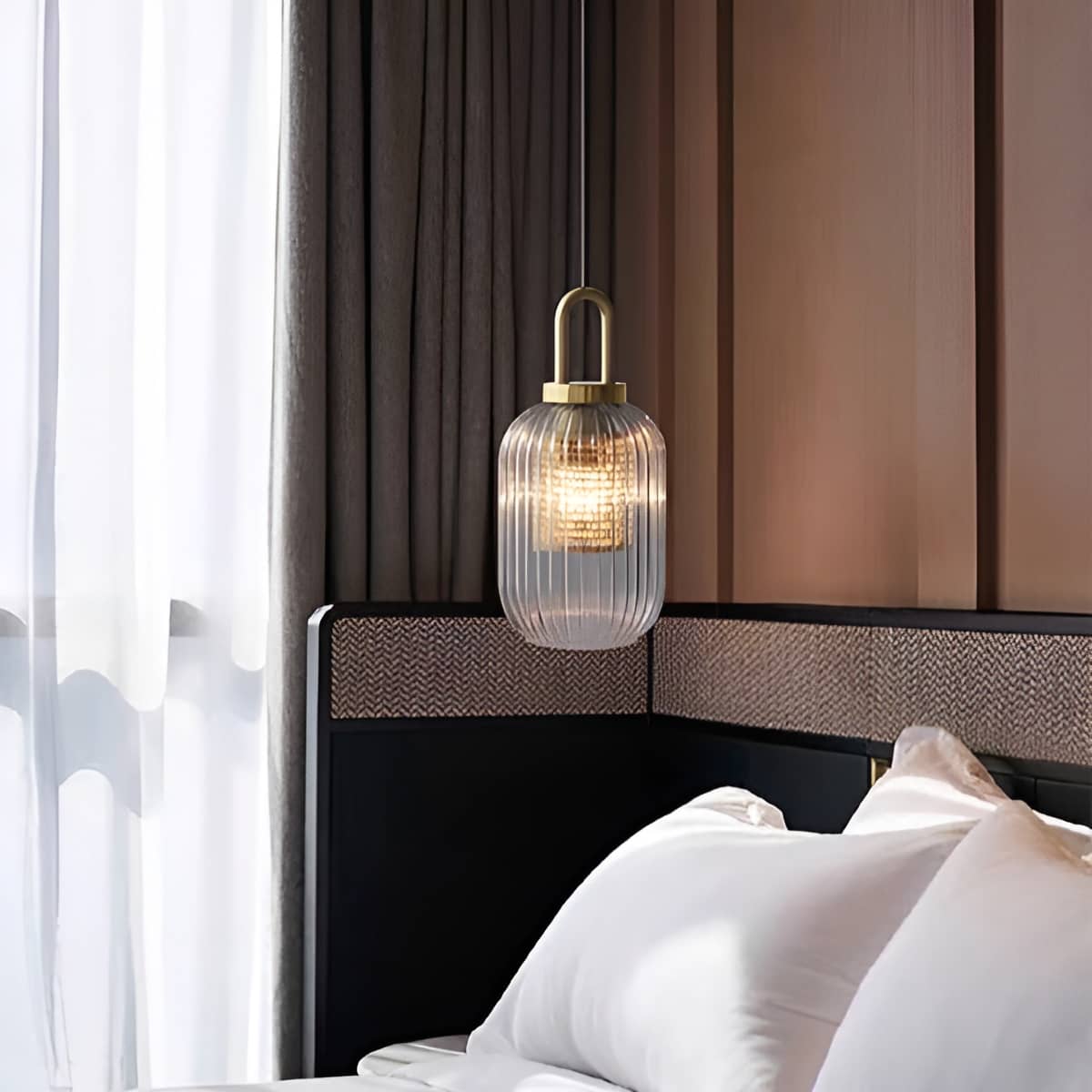 Vintage Ribbed Clear Glass Pendant Light