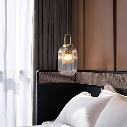 Vintage Ribbed Clear Glass Pendant Light