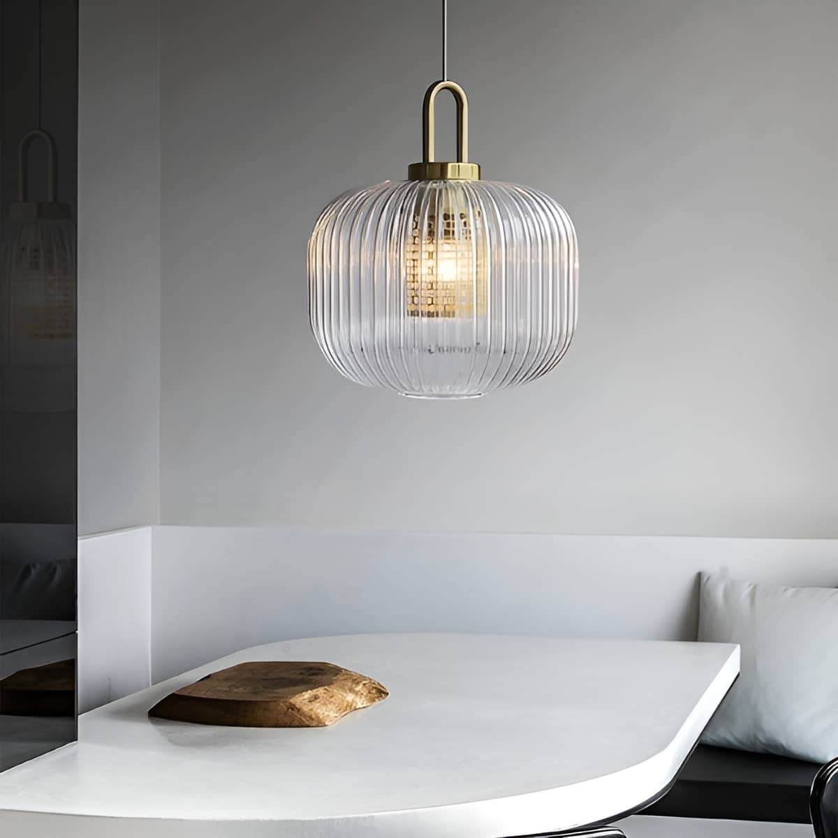 Vintage Ribbed Clear Glass Pendant Light