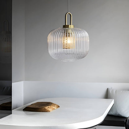 Vintage Ribbed Clear Glass Pendant Light