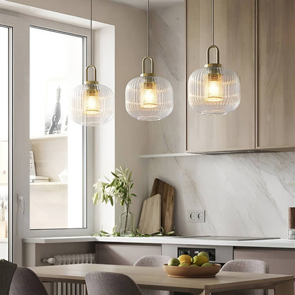 Vintage Ribbed Clear Glass Pendant Light