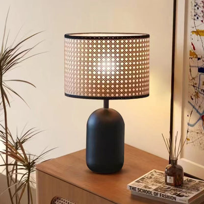 Vintage Style Rattan Black Table Lamp