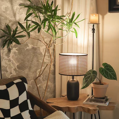 Vintage Style Rattan Black Table Lamp