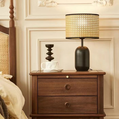 Vintage Style Rattan Black Table Lamp