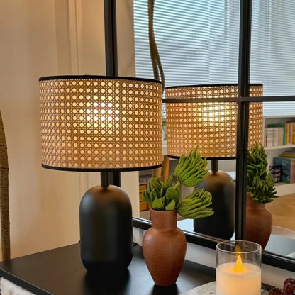 Vintage Style Rattan Black Table Lamp