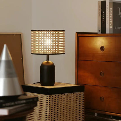 Vintage Style Rattan Black Table Lamp
