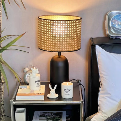 Vintage Style Rattan Black Table Lamp