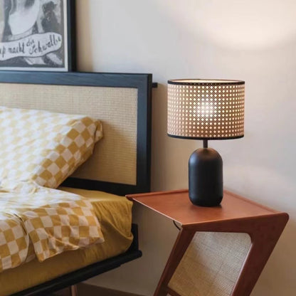 Vintage Style Rattan Black Table Lamp