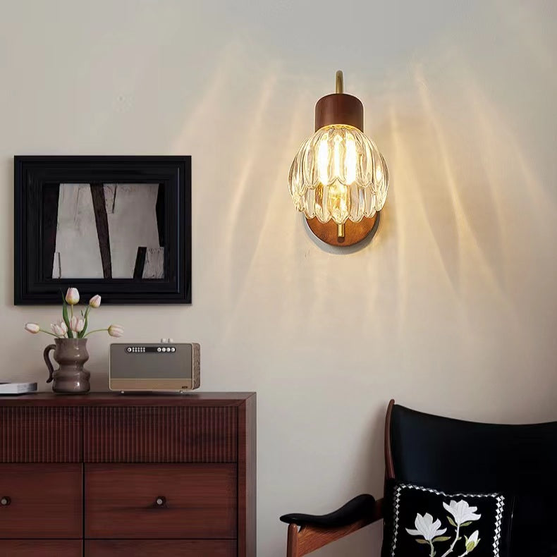 Vintage Wooden Minimalist Glass Wall Sconce