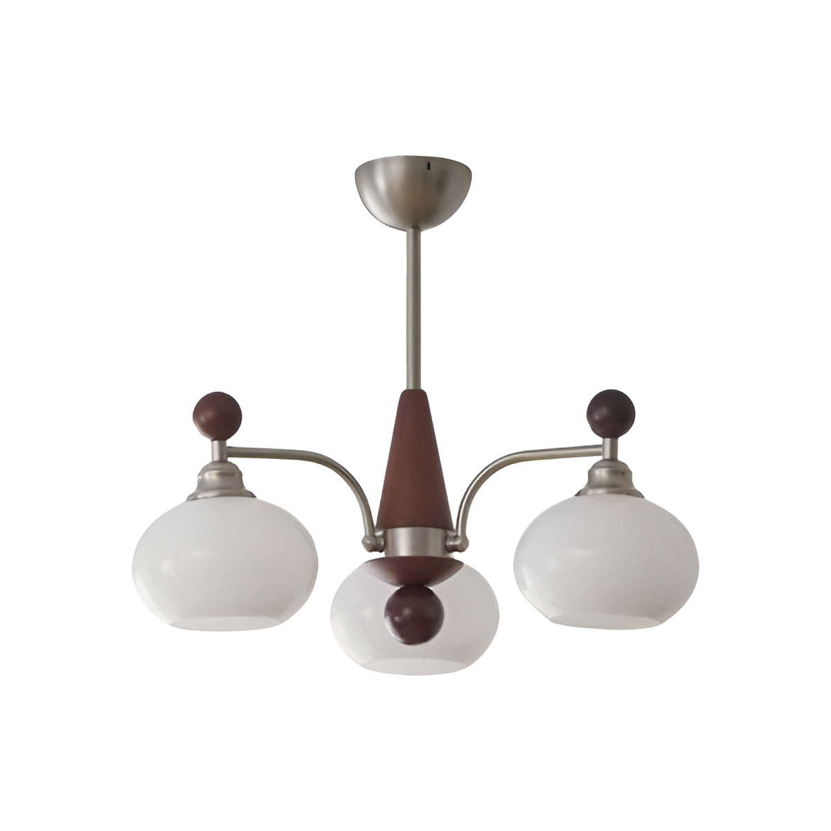 Walnut Wood and White Glass Vintage Chandelier for Living Room