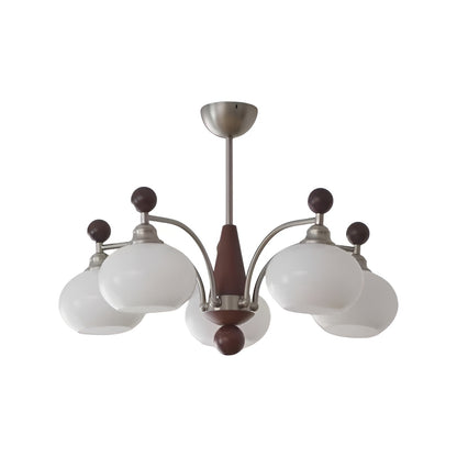 Walnut Wood and White Glass Vintage Chandelier for Living Room