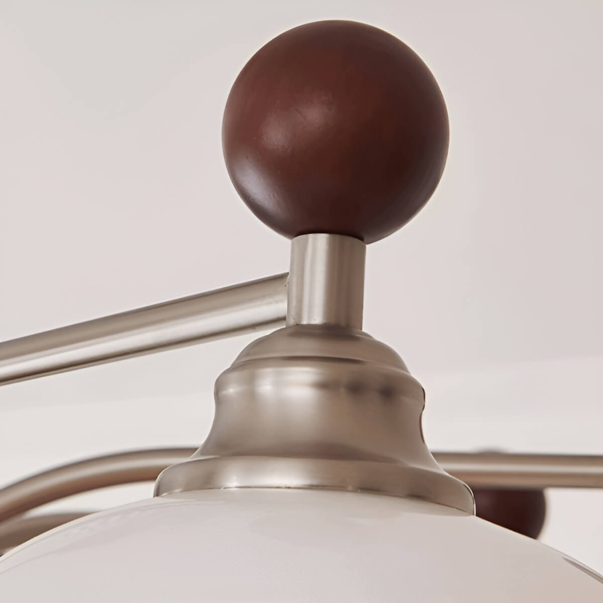 Walnut Wood and White Glass Vintage Chandelier for Living Room