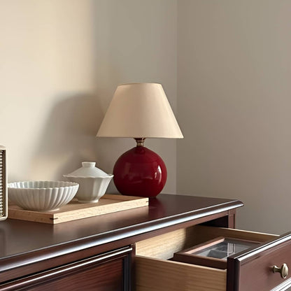 Warm Fabric and Ceramic Red Table Lamp for Living Room