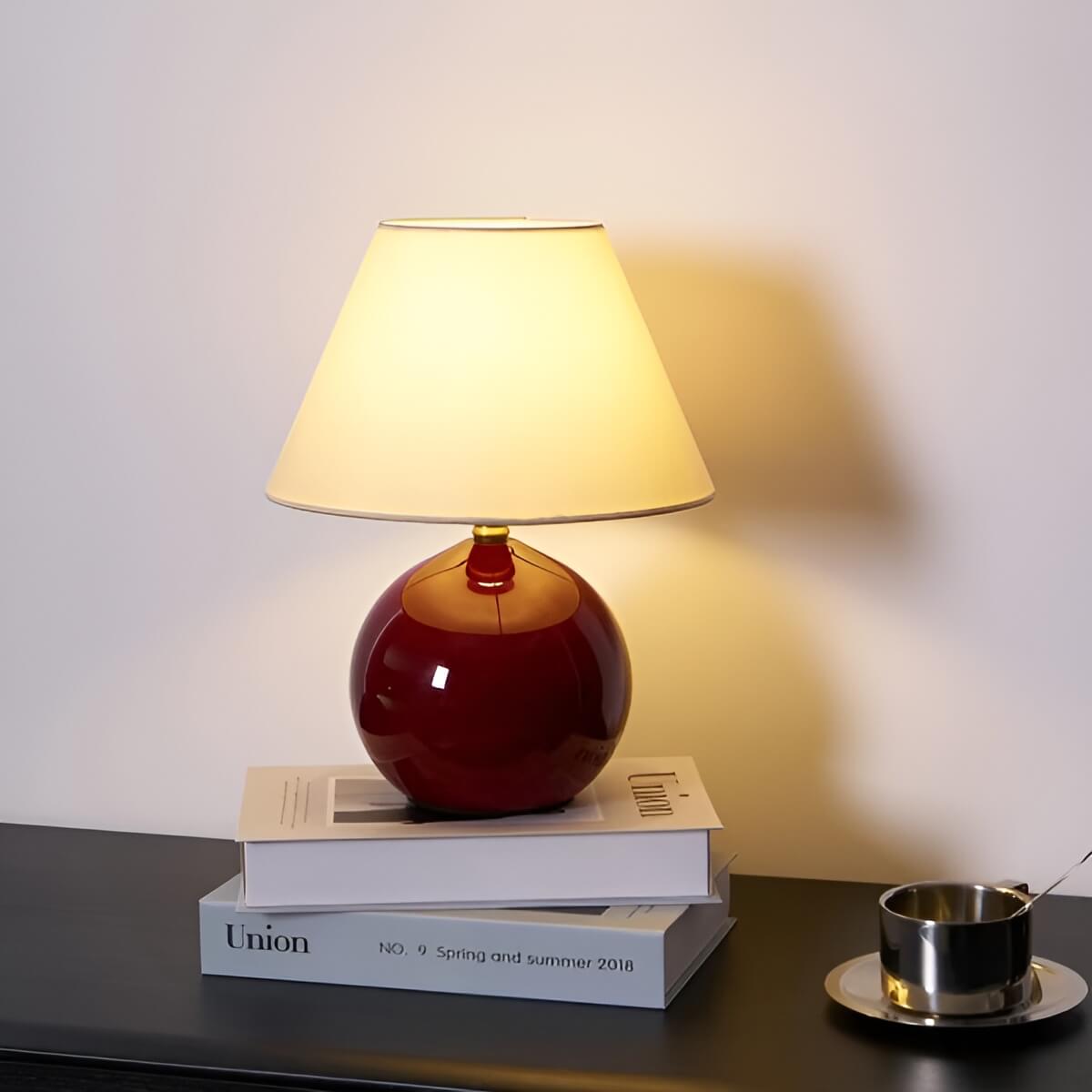 Warm Fabric and Ceramic Red Table Lamp for Living Room