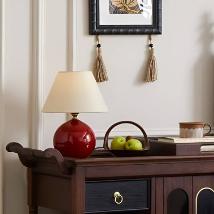 Warm Fabric and Ceramic Red Table Lamp for Living Room