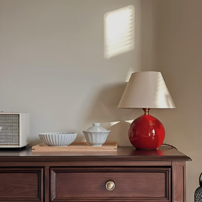 Warm Fabric and Ceramic Red Table Lamp for Living Room