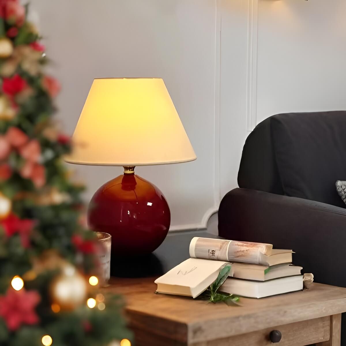 Warm Fabric and Ceramic Red Table Lamp for Living Room