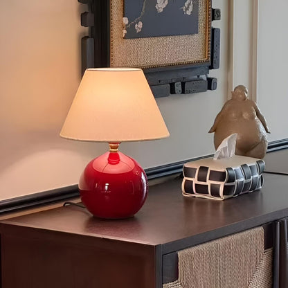 Warm Fabric and Ceramic Red Table Lamp for Living Room