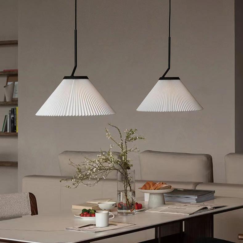 White Fabric Pleated Dining Table Pendant Light