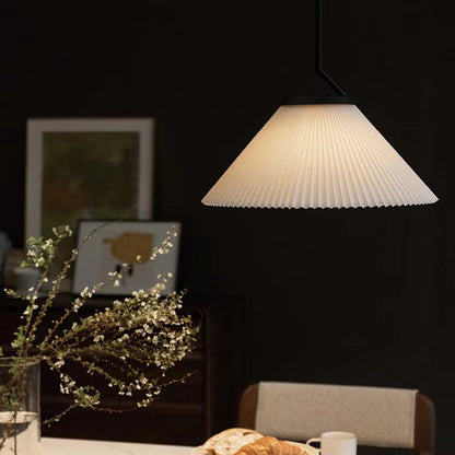 White Fabric Pleated Dining Table Pendant Light