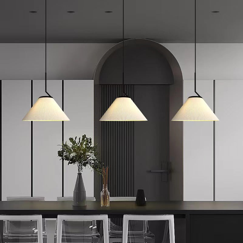 White Fabric Pleated Dining Table Pendant Light