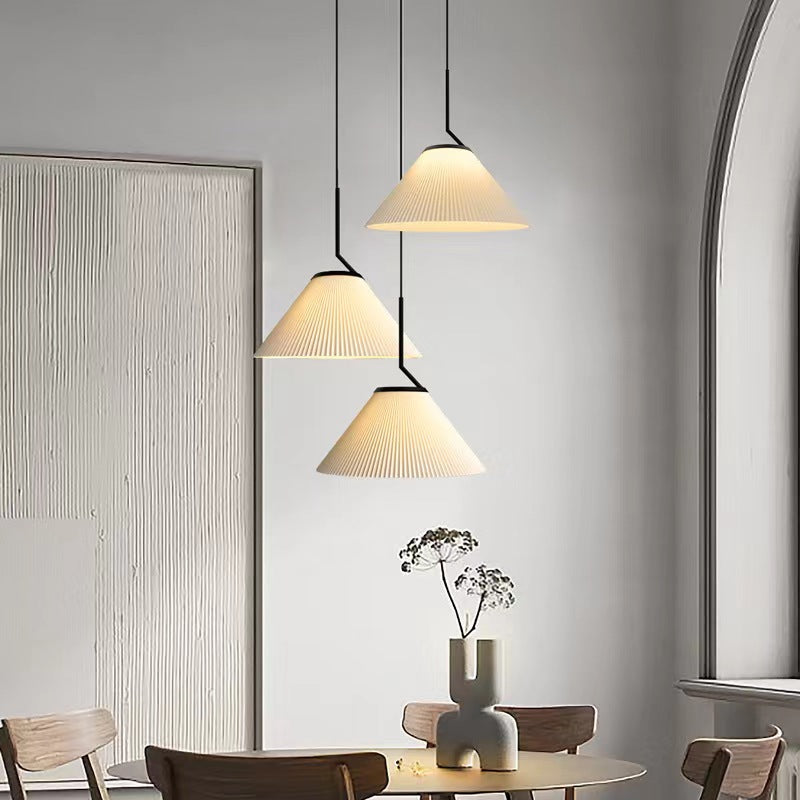 White Fabric Pleated Dining Table Pendant Light